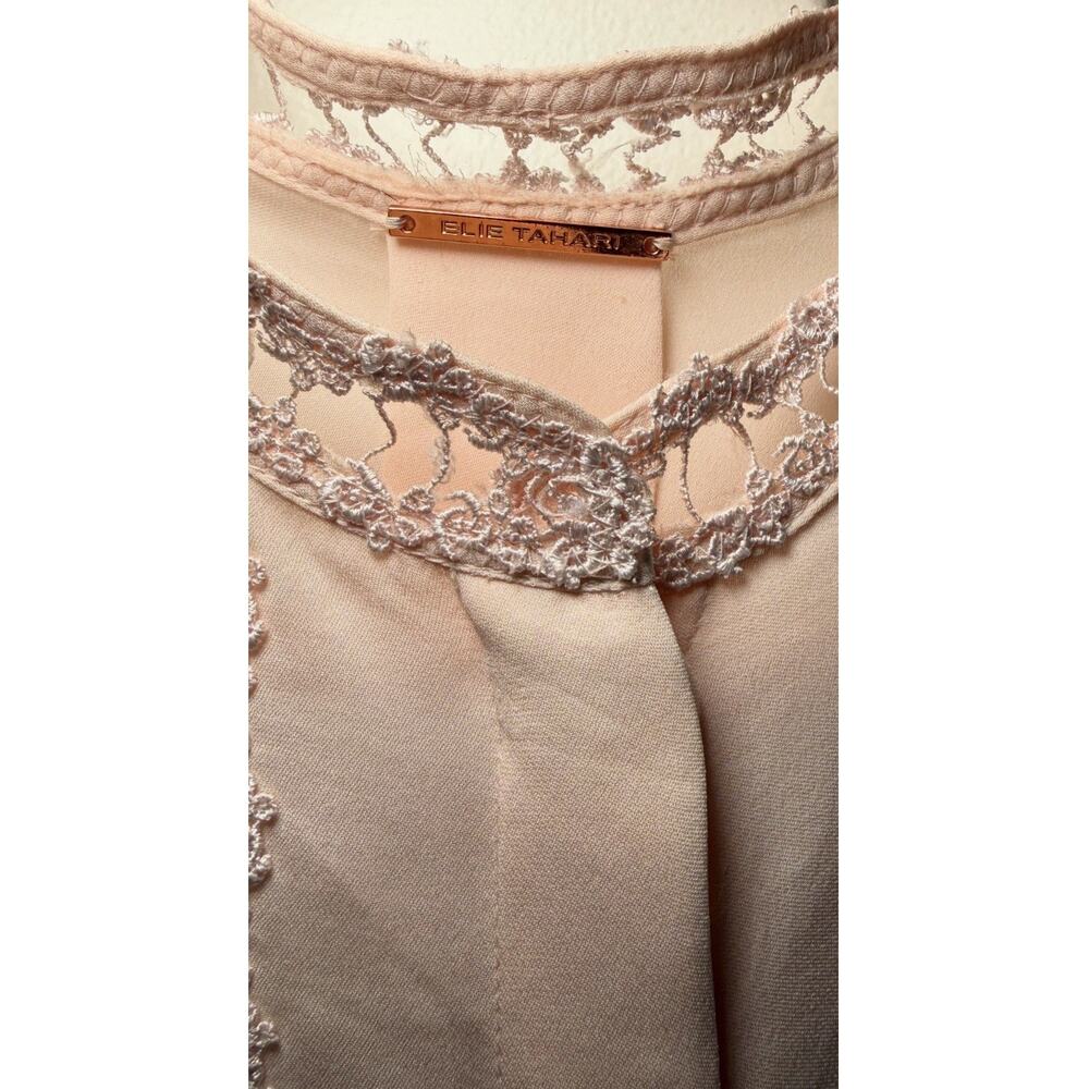 Elie Tahari 100% Silk Blush Pink Cutwork Embroidery Long Sleeve Tunic Top Size L - Picture 8 of 9